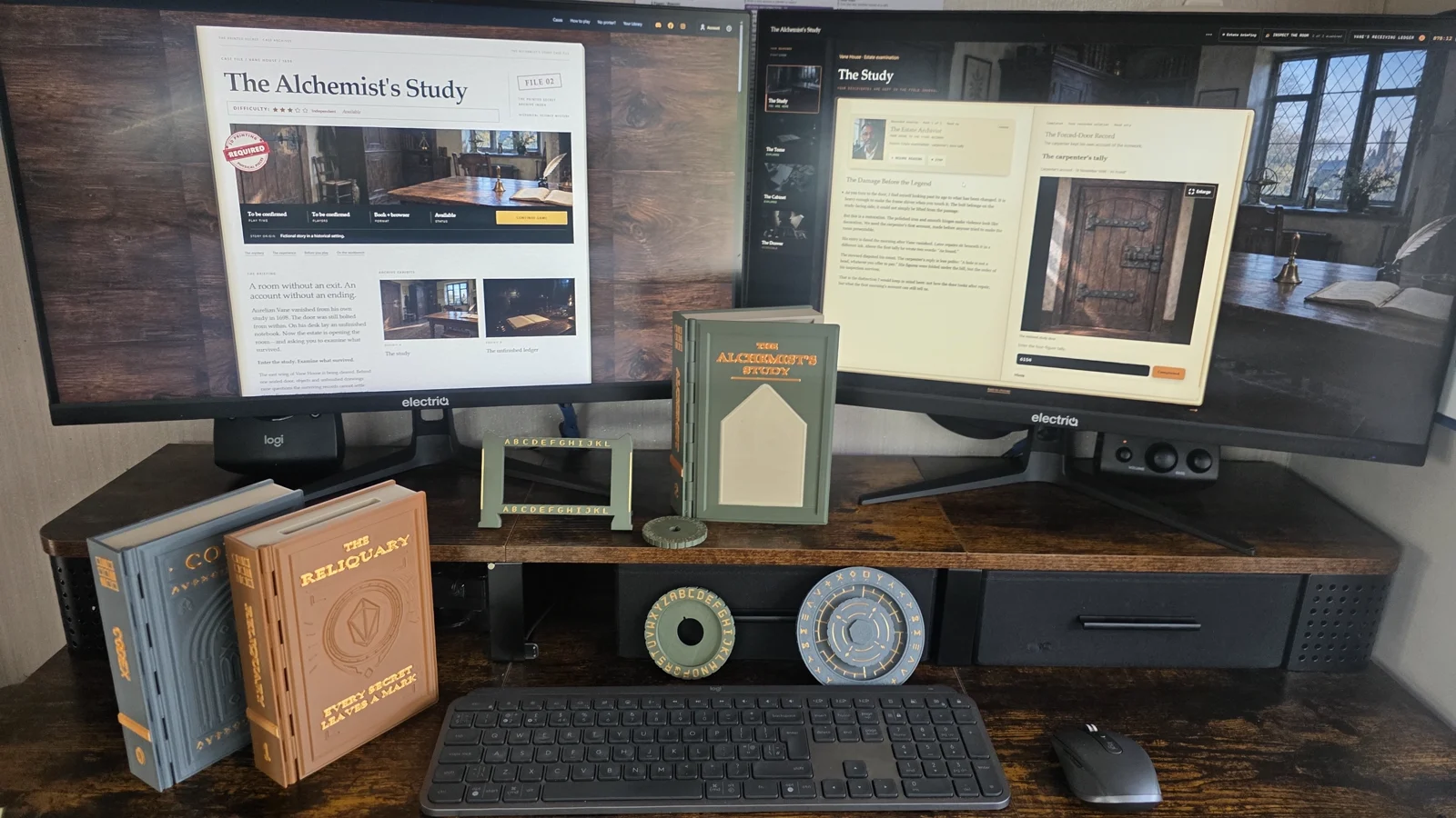 Jon’s real development desk: printed books and tools beside the Alchemist website and browser storybook.